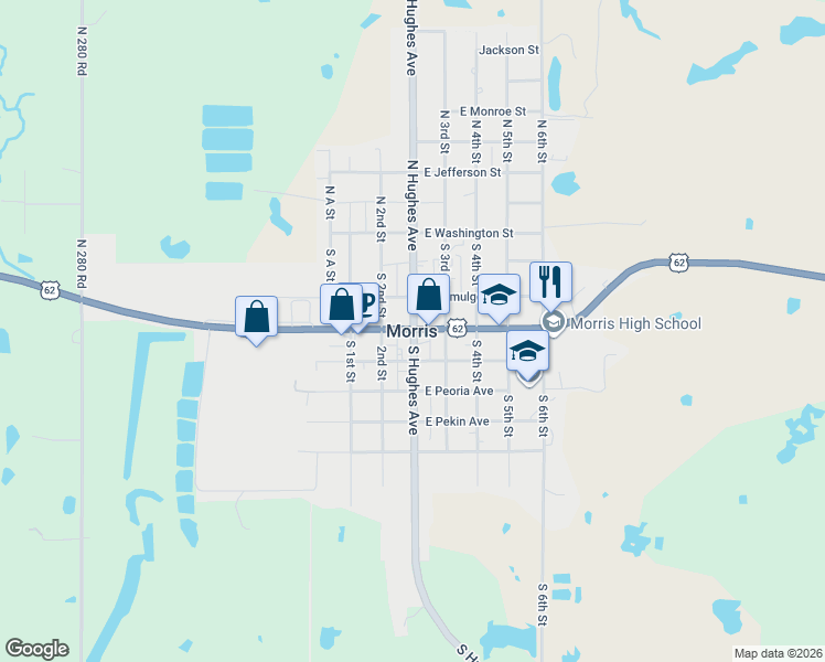 map of restaurants, bars, coffee shops, grocery stores, and more near in Morris