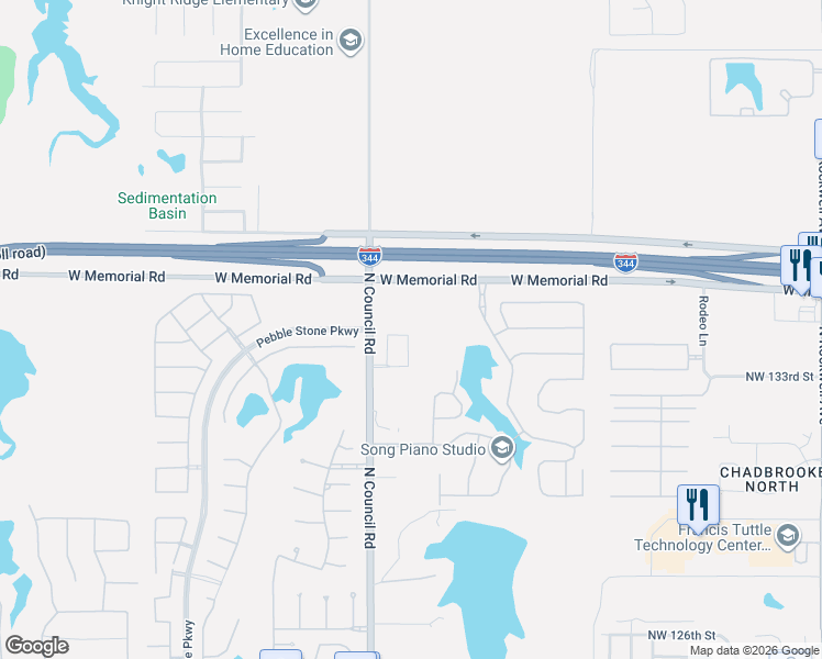 map of restaurants, bars, coffee shops, grocery stores, and more near 13420 Blue Canyon Drive in Oklahoma City
