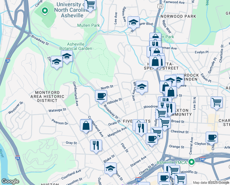 map of restaurants, bars, coffee shops, grocery stores, and more near 15 Northview Street in Asheville