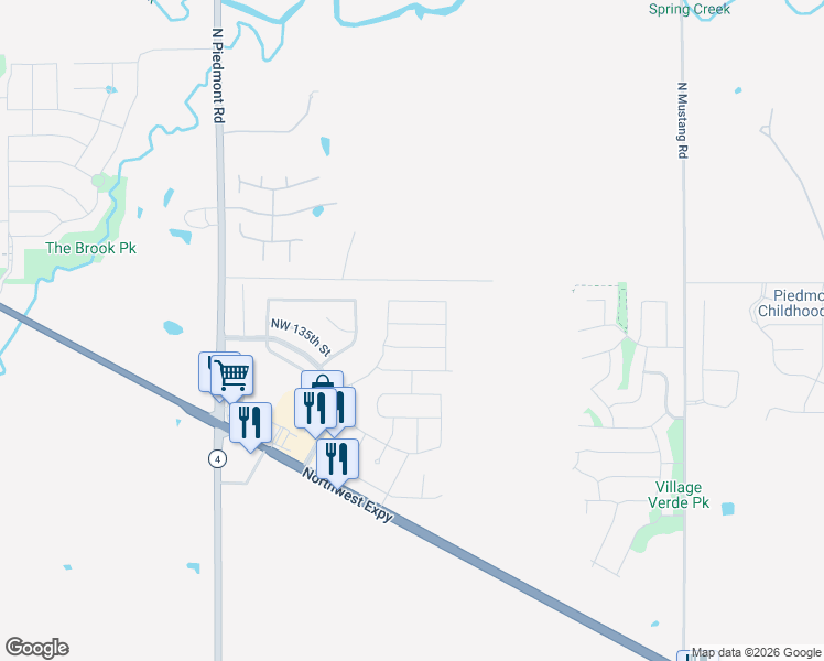 map of restaurants, bars, coffee shops, grocery stores, and more near 11740 Northwest 135th Terrace in Piedmont