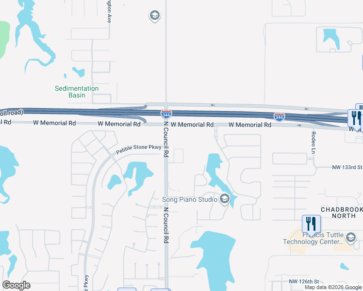map of restaurants, bars, coffee shops, grocery stores, and more near 13420 Blue Canyon Drive in Oklahoma City