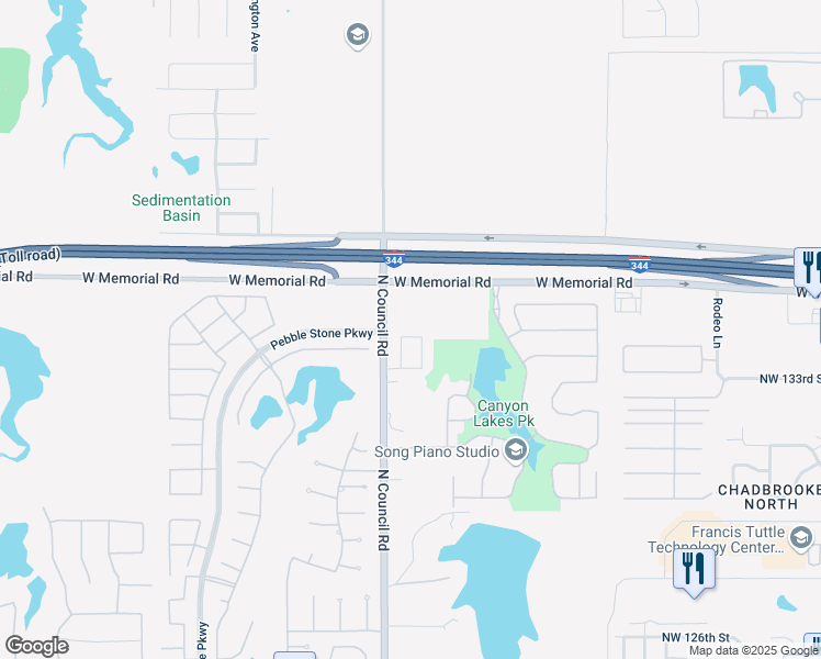 map of restaurants, bars, coffee shops, grocery stores, and more near 13420 Blue Canyon Drive in Oklahoma City