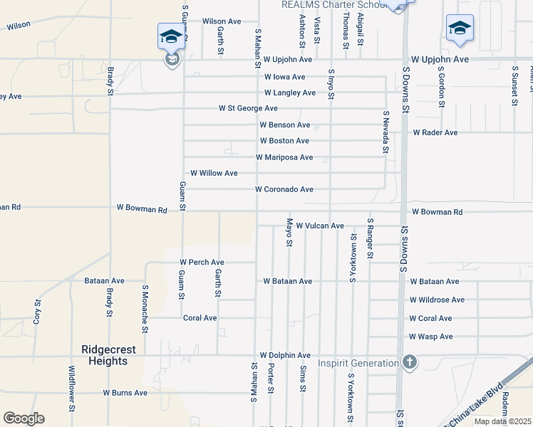 map of restaurants, bars, coffee shops, grocery stores, and more near West Bowman Road in Ridgecrest
