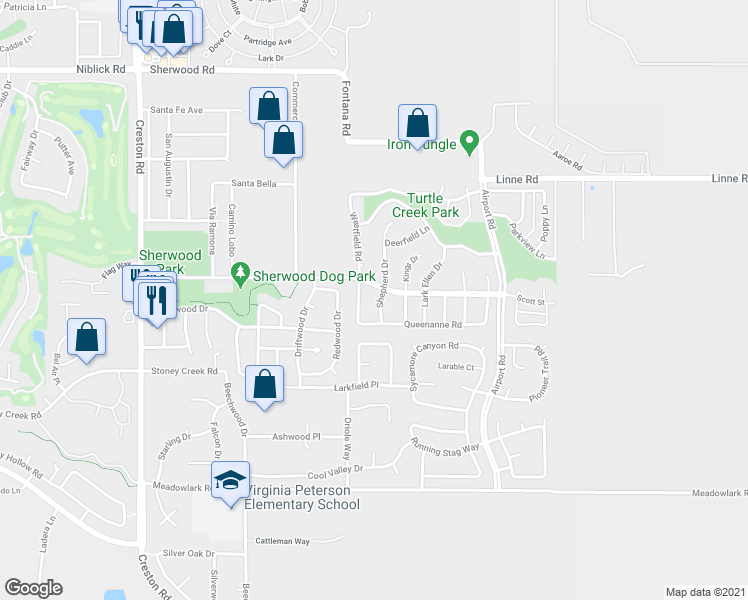 map of restaurants, bars, coffee shops, grocery stores, and more near 1813 Shepherd Drive in Paso Robles
