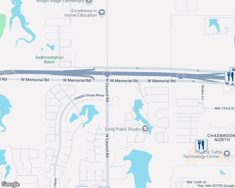 map of restaurants, bars, coffee shops, grocery stores, and more near 13420 Blue Canyon Drive in Oklahoma City