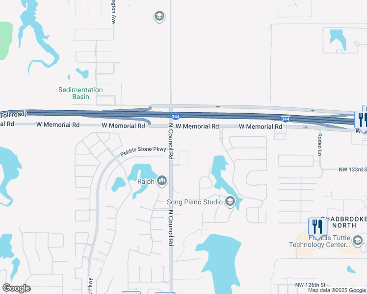 map of restaurants, bars, coffee shops, grocery stores, and more near 13420 Blue Canyon Drive in Oklahoma City