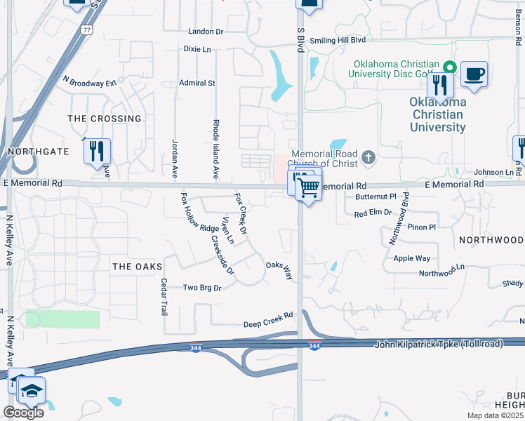 map of restaurants, bars, coffee shops, grocery stores, and more near 1820 Northeast 135th Street in Oklahoma City