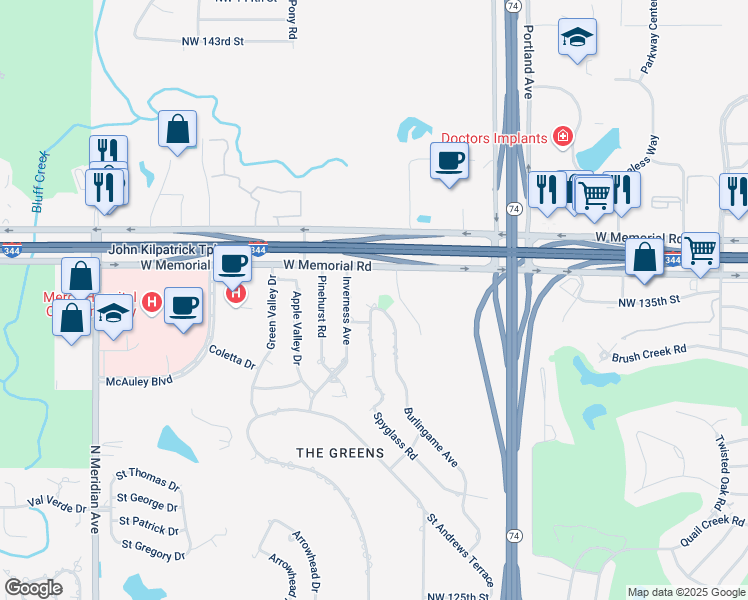 map of restaurants, bars, coffee shops, grocery stores, and more near 13608 Inverness Avenue in Oklahoma City