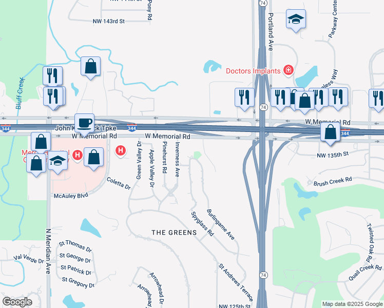 map of restaurants, bars, coffee shops, grocery stores, and more near 13608 Inverness Avenue in Oklahoma City