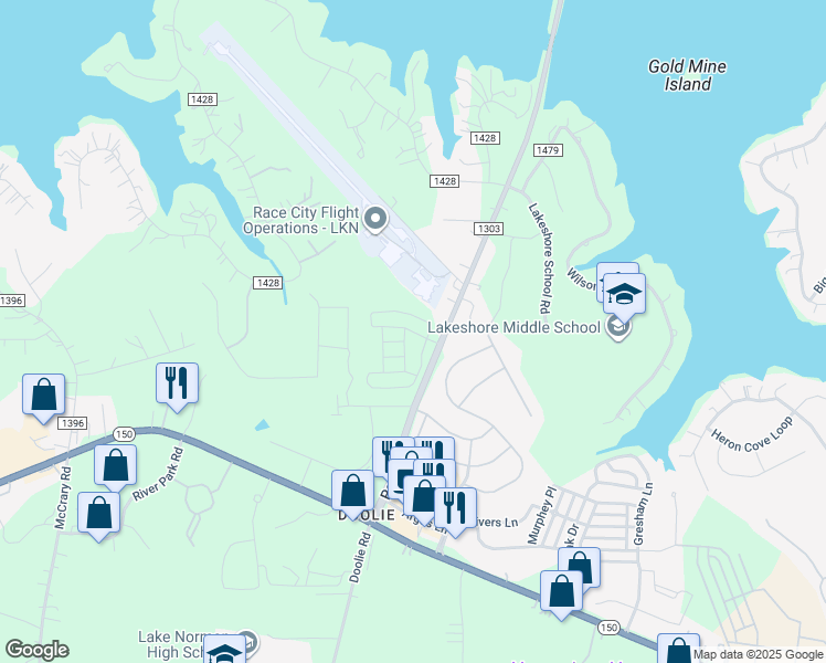 map of restaurants, bars, coffee shops, grocery stores, and more near 2252 Perth Road in Mooresville