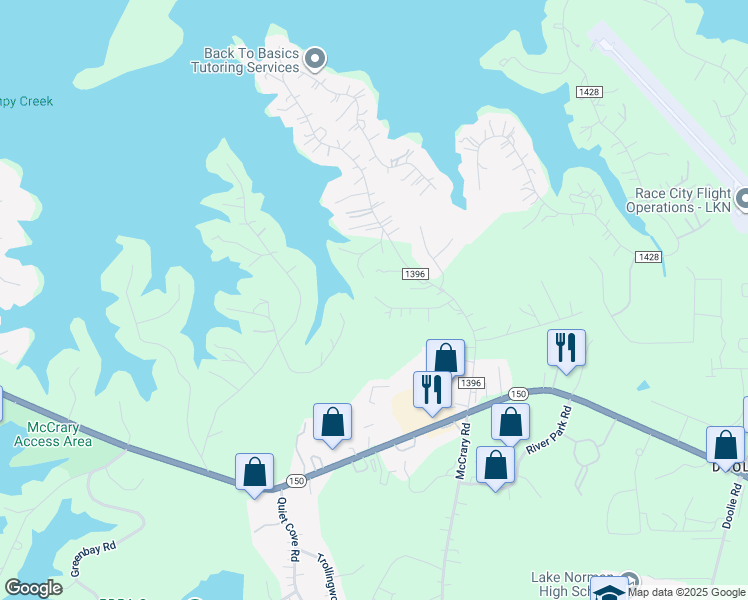 map of restaurants, bars, coffee shops, grocery stores, and more near 146 Rustic Way Lane in Mooresville