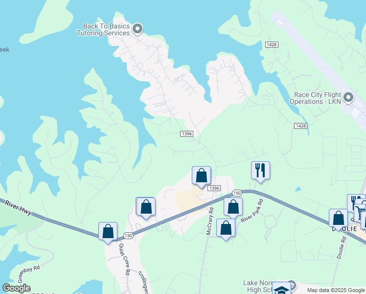 map of restaurants, bars, coffee shops, grocery stores, and more near 126 Rustic Way Lane in Mooresville