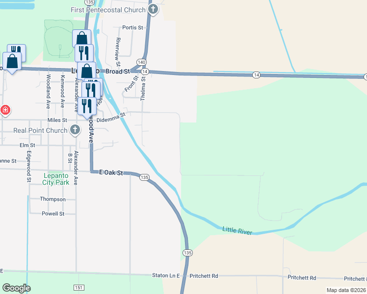 map of restaurants, bars, coffee shops, grocery stores, and more near 40515 J Martin Road in Lepanto