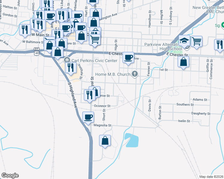 map of restaurants, bars, coffee shops, grocery stores, and more near 532 Doctor Martin Luther King Junior Drive in Jackson