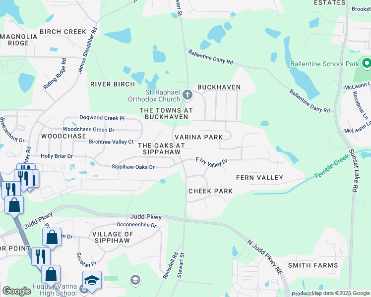 map of restaurants, bars, coffee shops, grocery stores, and more near 708 Marjam Lane in Fuquay Varina