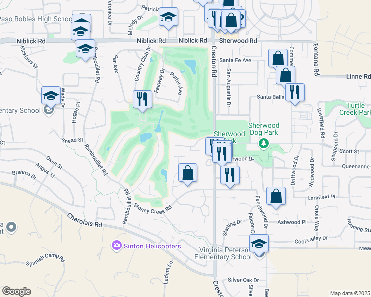 map of restaurants, bars, coffee shops, grocery stores, and more near 18 Flag Way in Paso Robles