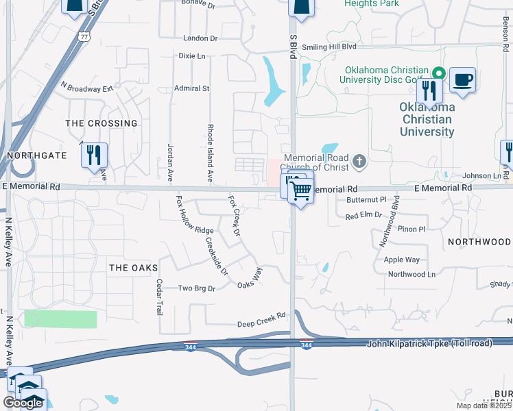 map of restaurants, bars, coffee shops, grocery stores, and more near 1819 East Memorial Road in Oklahoma City