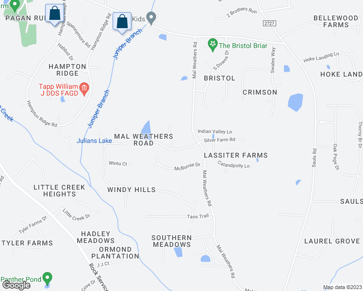 map of restaurants, bars, coffee shops, grocery stores, and more near 1209 Silver Farm Road in Raleigh