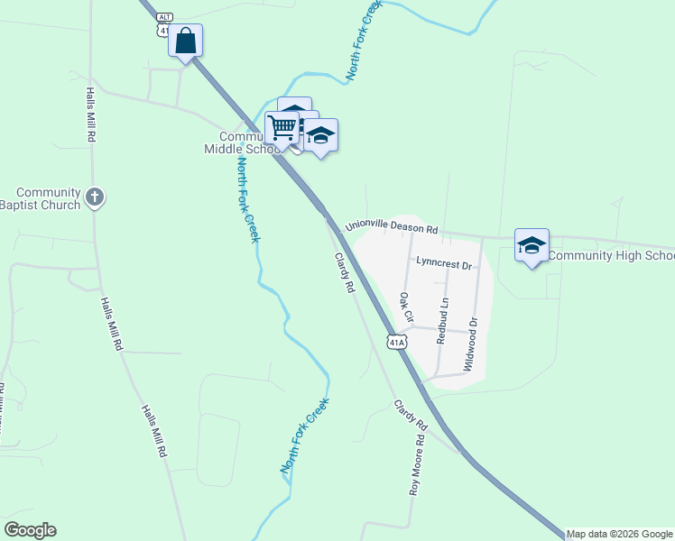 map of restaurants, bars, coffee shops, grocery stores, and more near 349 Clardy Road in Unionville