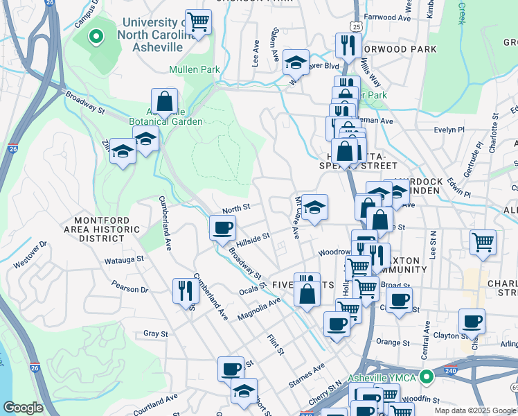 map of restaurants, bars, coffee shops, grocery stores, and more near 40 Marlowe Drive in Asheville