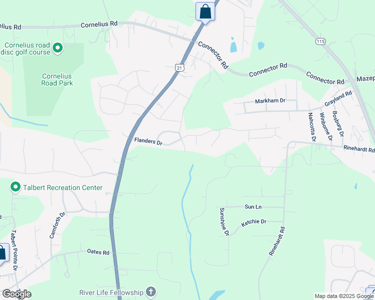 map of restaurants, bars, coffee shops, grocery stores, and more near 115 South Ranney Way in Mooresville