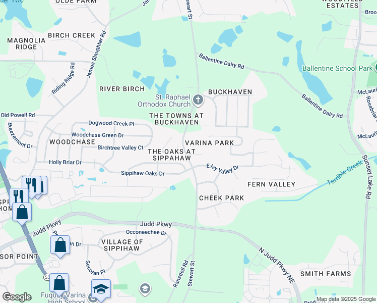 map of restaurants, bars, coffee shops, grocery stores, and more near 709 Marjam Lane in Fuquay-Varina