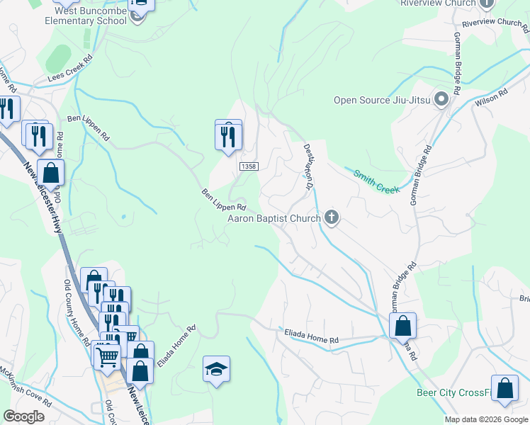 map of restaurants, bars, coffee shops, grocery stores, and more near 10 Verde Drive in Asheville