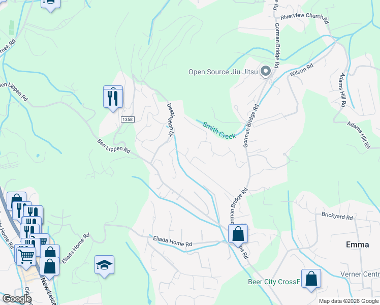 map of restaurants, bars, coffee shops, grocery stores, and more near 269 View Street in Asheville