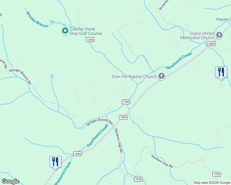 map of restaurants, bars, coffee shops, grocery stores, and more near 36 Brooks Branch Road in Buncombe