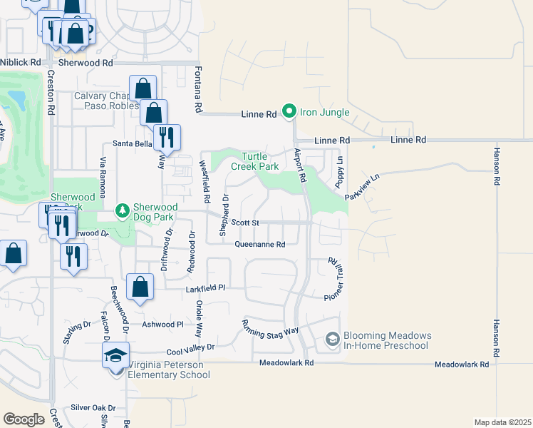 map of restaurants, bars, coffee shops, grocery stores, and more near 814 Scott Street in Paso Robles