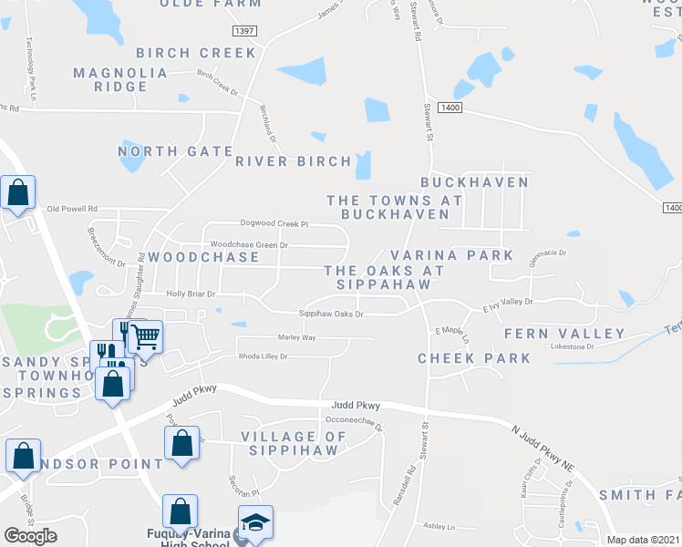 map of restaurants, bars, coffee shops, grocery stores, and more near 524 Birchtree Valley Court in Fuquay-Varina