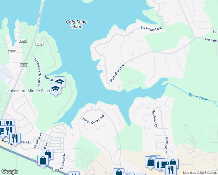 map of restaurants, bars, coffee shops, grocery stores, and more near 102 McInnis Road in Mooresville