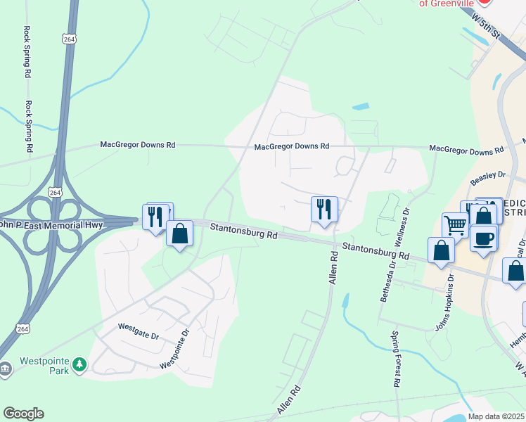 map of restaurants, bars, coffee shops, grocery stores, and more near 2770 Stantonsburg Road in Greenville