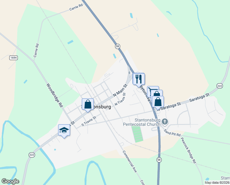 map of restaurants, bars, coffee shops, grocery stores, and more near 301 North Main Street in Stantonsburg