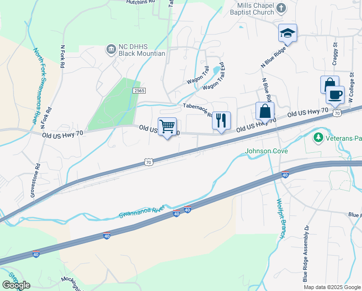 map of restaurants, bars, coffee shops, grocery stores, and more near 3028 U.S. 70 in Black Mountain