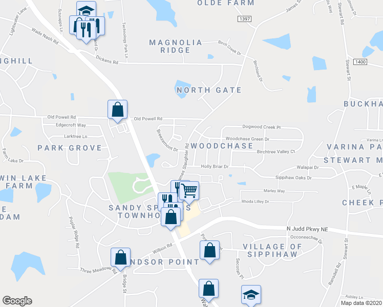 map of restaurants, bars, coffee shops, grocery stores, and more near 1917 Hickory Bark Drive in Fuquay Varina