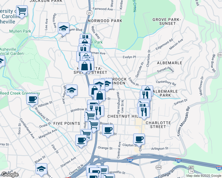 map of restaurants, bars, coffee shops, grocery stores, and more near 67 Annandale Avenue in Asheville