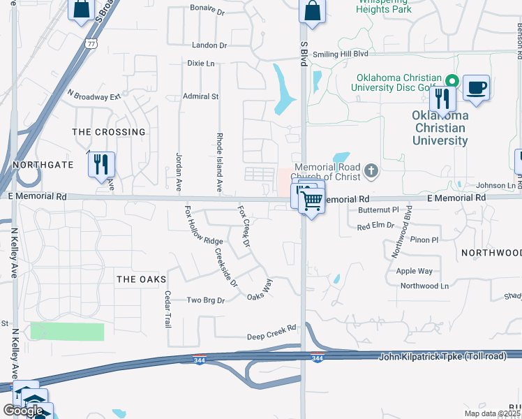 map of restaurants, bars, coffee shops, grocery stores, and more near 1819 East Memorial Road in Oklahoma City