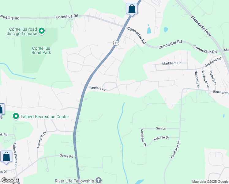 map of restaurants, bars, coffee shops, grocery stores, and more near 162 Flanders Drive in Mooresville