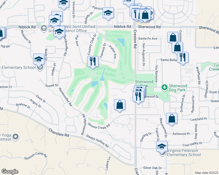 map of restaurants, bars, coffee shops, grocery stores, and more near 128 Flag Way in Paso Robles