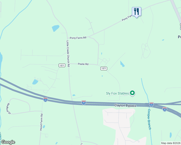 map of restaurants, bars, coffee shops, grocery stores, and more near 645 Peele Road in Clayton