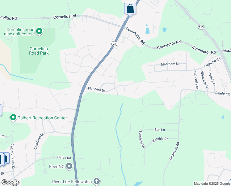 map of restaurants, bars, coffee shops, grocery stores, and more near 162 Flanders Drive in Mooresville