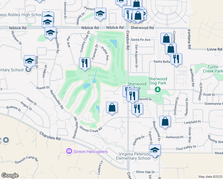 map of restaurants, bars, coffee shops, grocery stores, and more near 18 Flag Way in Paso Robles