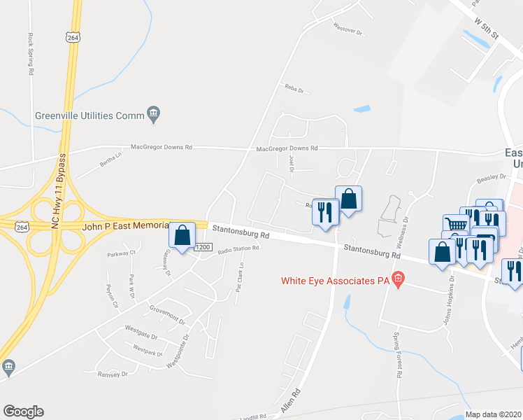 map of restaurants, bars, coffee shops, grocery stores, and more near 2770 Stantonsburg Road in Greenville