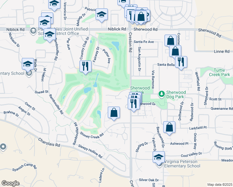 map of restaurants, bars, coffee shops, grocery stores, and more near 16 Flag Way in Paso Robles