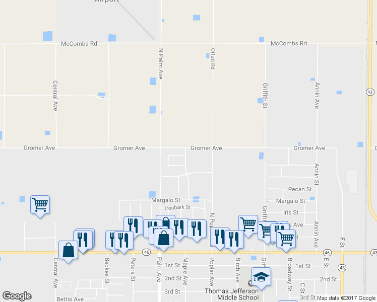 map of restaurants, bars, coffee shops, grocery stores, and more near 908 North Maple Street in Wasco