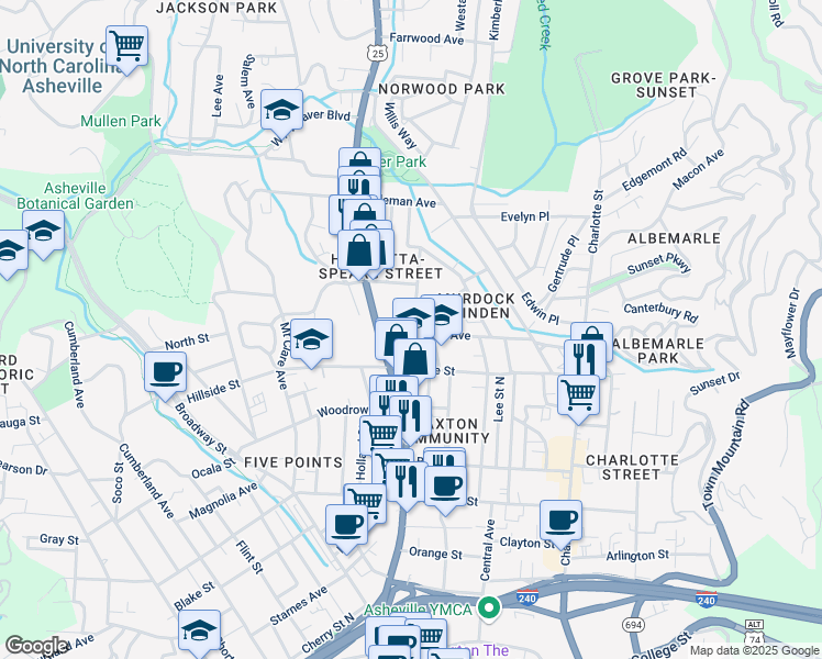 map of restaurants, bars, coffee shops, grocery stores, and more near 40 Annandale Avenue in Asheville