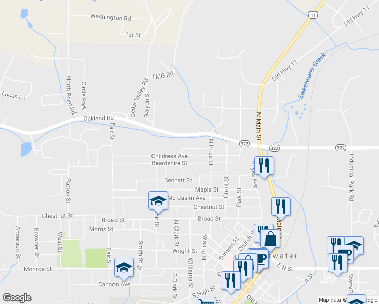 map of restaurants, bars, coffee shops, grocery stores, and more near 606 Childress Avenue in Sweetwater