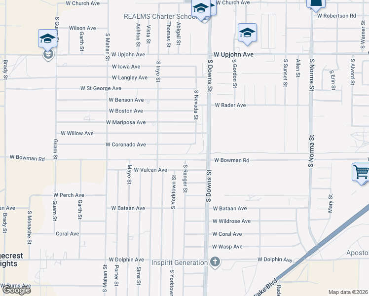 map of restaurants, bars, coffee shops, grocery stores, and more near 937 West Coronado Avenue in Ridgecrest