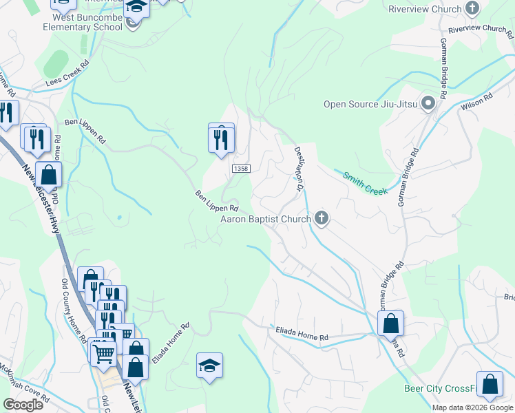 map of restaurants, bars, coffee shops, grocery stores, and more near 10 Verde Drive in Asheville